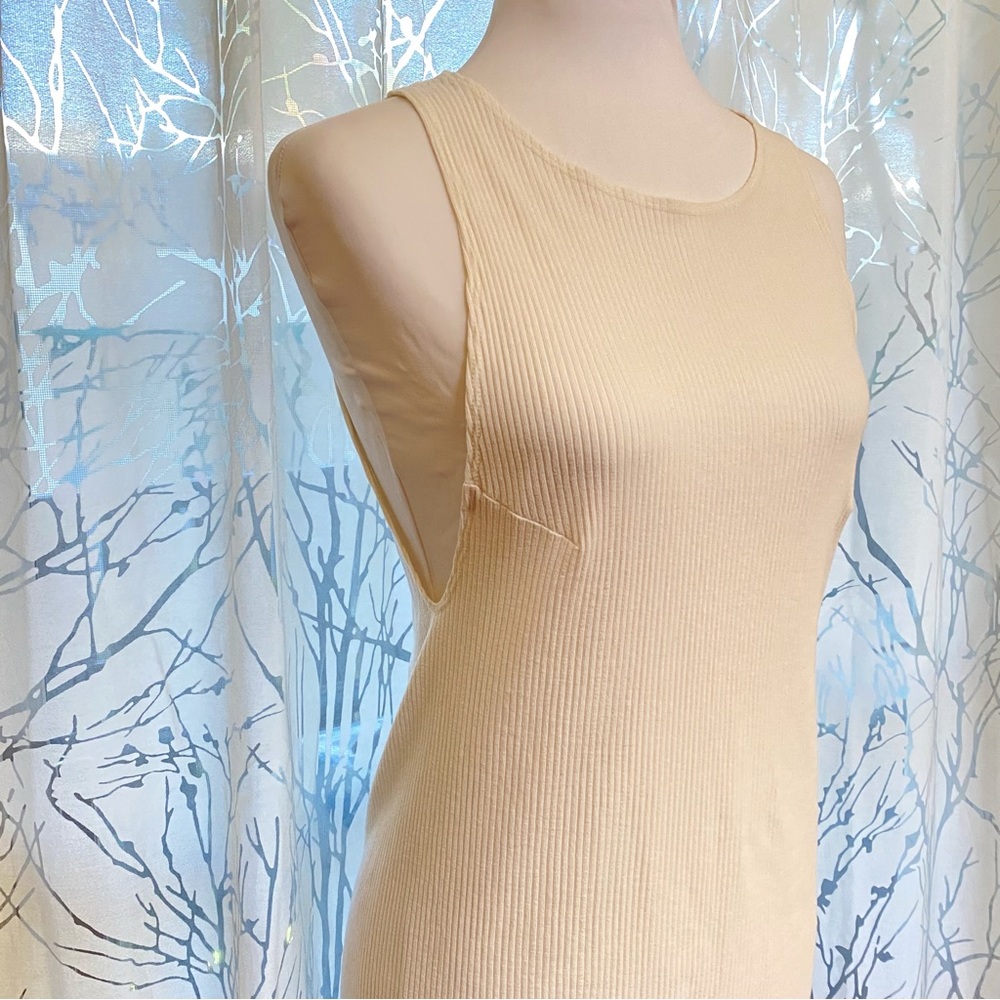 Reformation ARLY cream off white ribbed round neck sleeveless mini tank dress - Picture 6 of 11